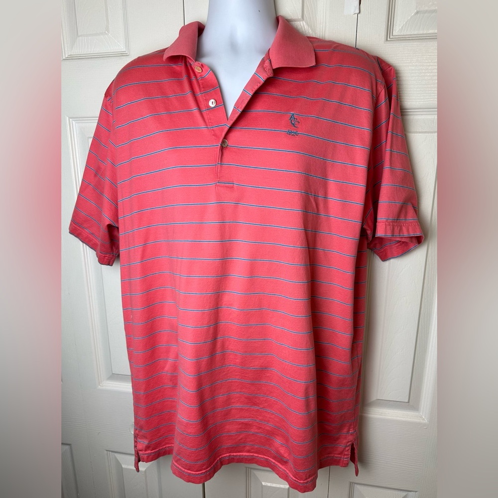 PETER MILLAR Polo Shirt Pink Stripe Blue White Golf ACC 1926 Athens Country Club